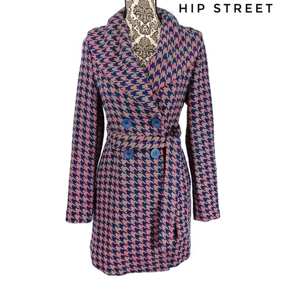 Smash! Jackets & Blazers - SMASH! Barcelona Design Houndstooth Plaid Shawl Collar Double Breasted Coat S